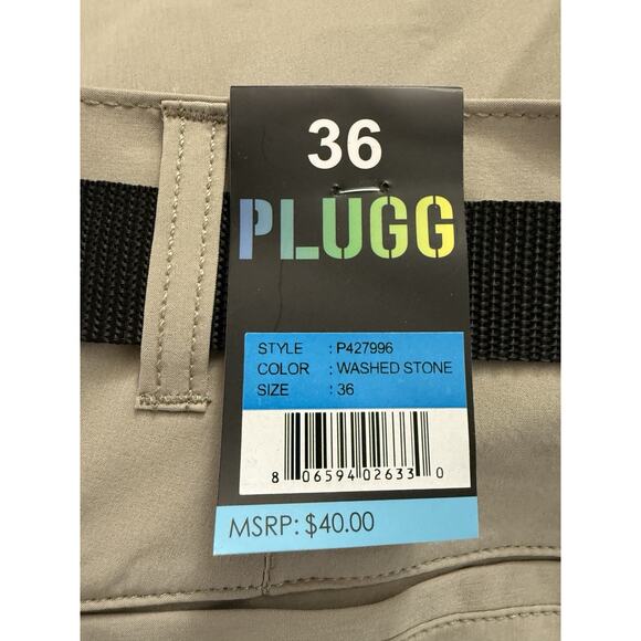 Plugg Men’s Cargo Shorts & Adjustable Belt,7 Pocket Khaki,Size 36 -NWT - Picture 5 of 5